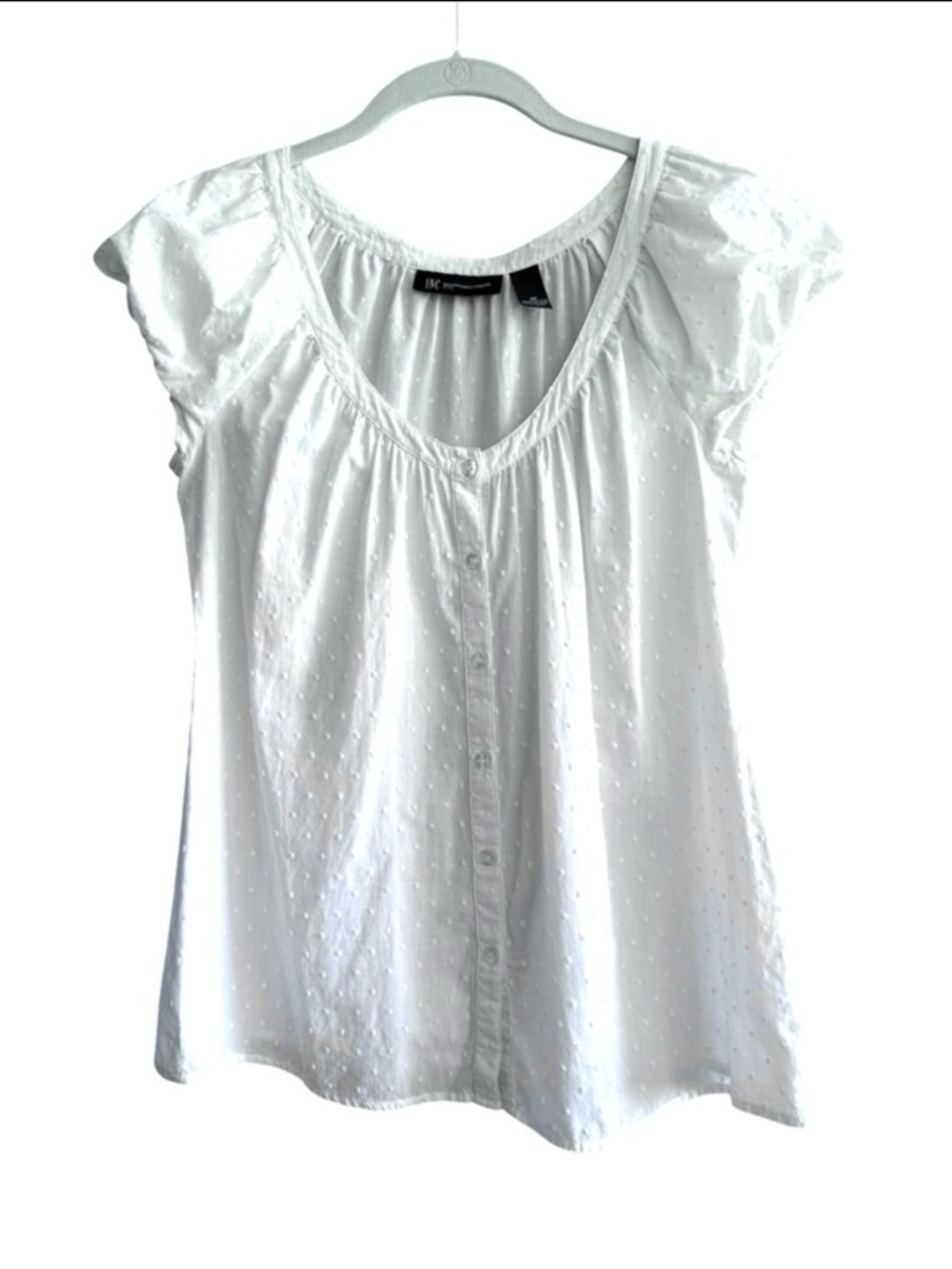 Vintage Swiss Dot Puff Sleeve Blouse Button Down Top Pure White Size 4P